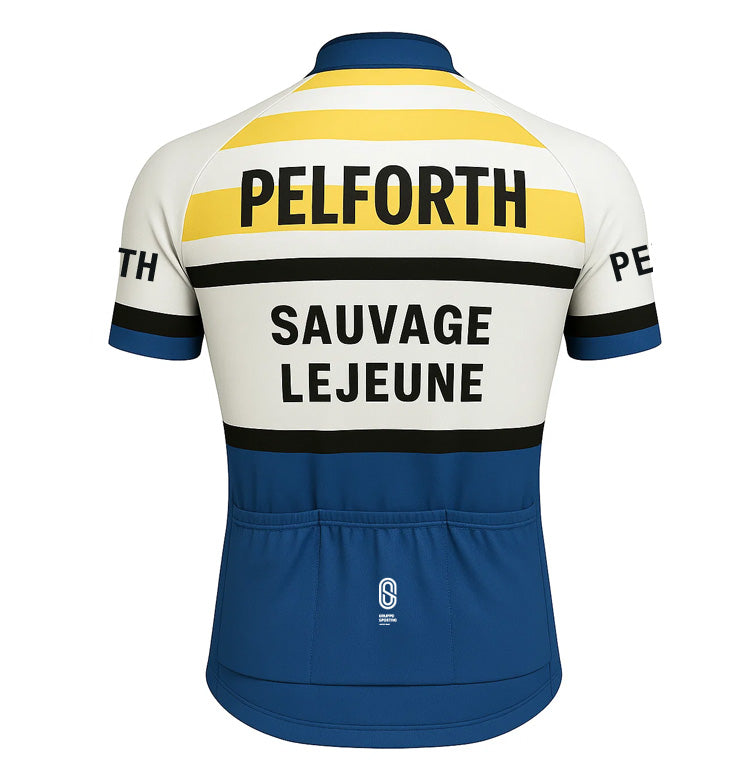 Retro Cycling Jersey Pelforth Lejeune - White/Blue