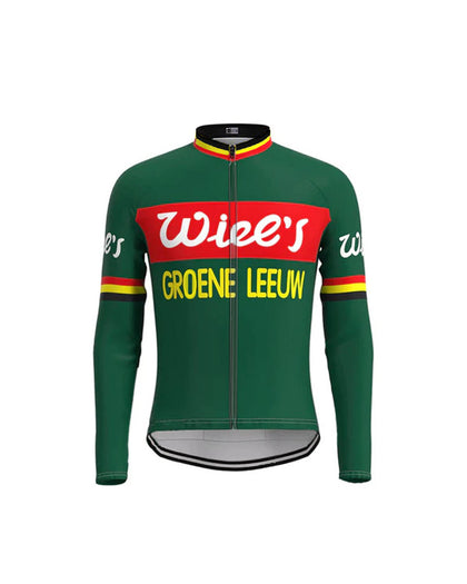 Retro Cycling Jacket (fleece) Wiel's Groene Leeuw LONG SLEEVES - Red/Green