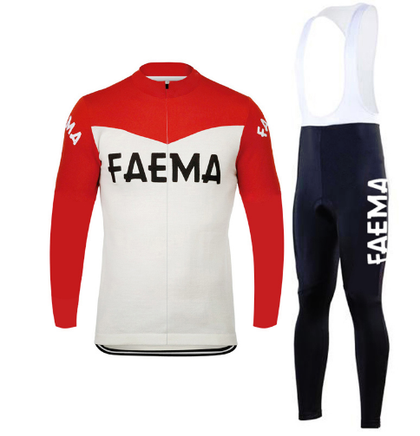 Retro Cycling Outfit Faema - Jacket (fleece) and long pants - Red/White