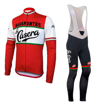 Retro Cycling Outfit La Casera - Jacket (fleece) and long pants - Red