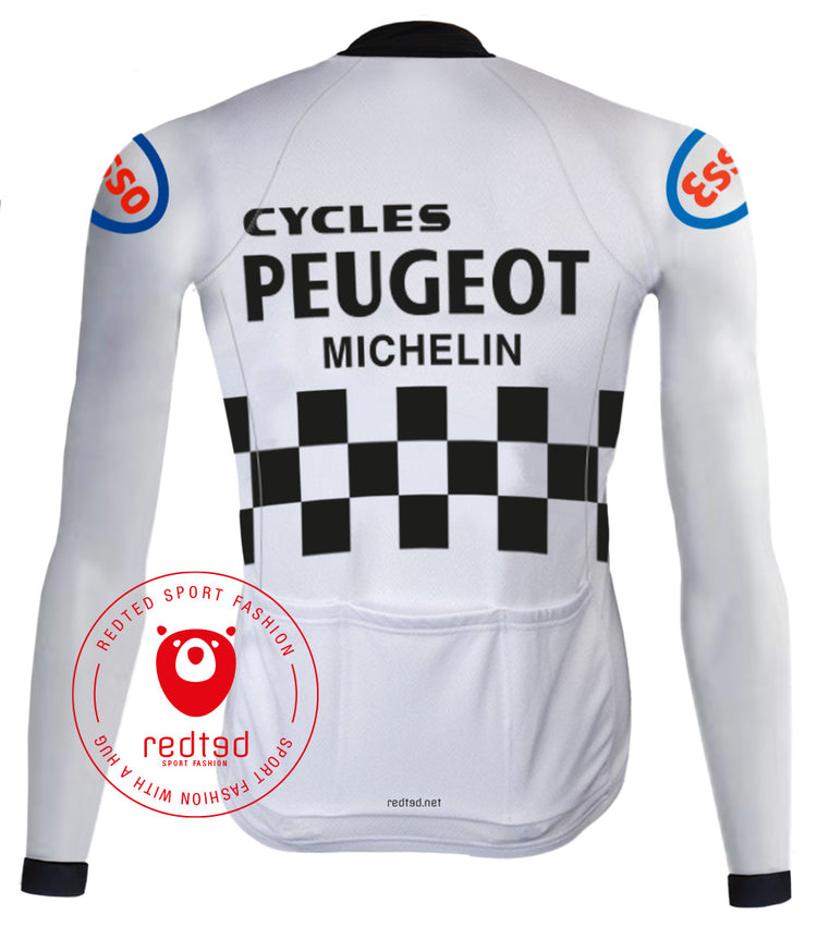Retro Cycling Jersey Peugeot long sleeves white - REDTED