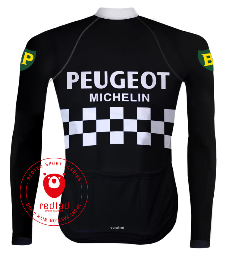 Retro Cycling jacket (Fleece) Peugeot Black/White - REDTED