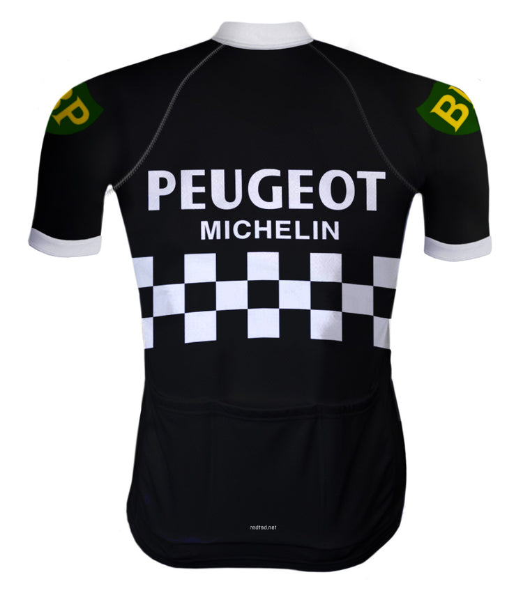 Retro cycling jersey Peugeot Black/White - REDTED