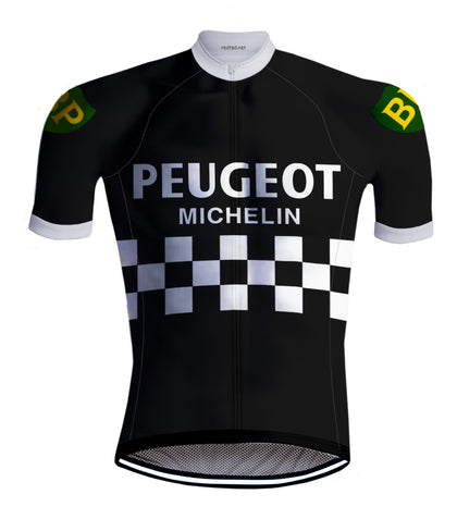 Retro cycling jersey Peugeot Black/White - REDTED