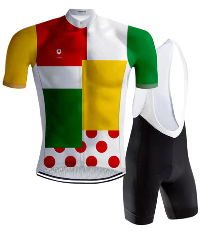 RETRO CYCLING COMBINATION OUTFIT MULTI-COLOURED - REDTED