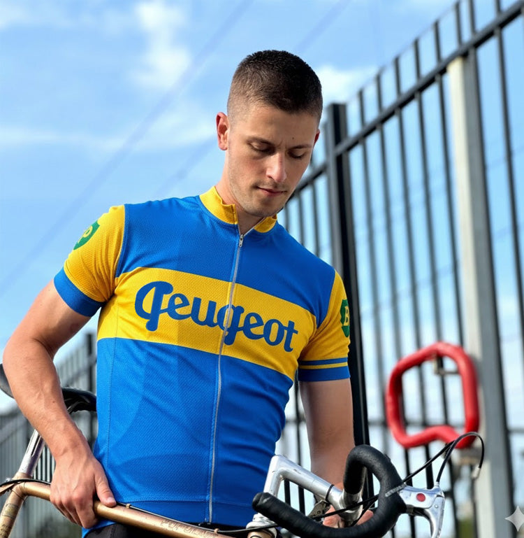 Retro Cycling Jersey Peugeot-Dunlop - Blue/Yellow