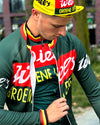 RETRO CYCLING JERSEY Wiel's Groene Leeuw LONG SLEEVES - Red/Green