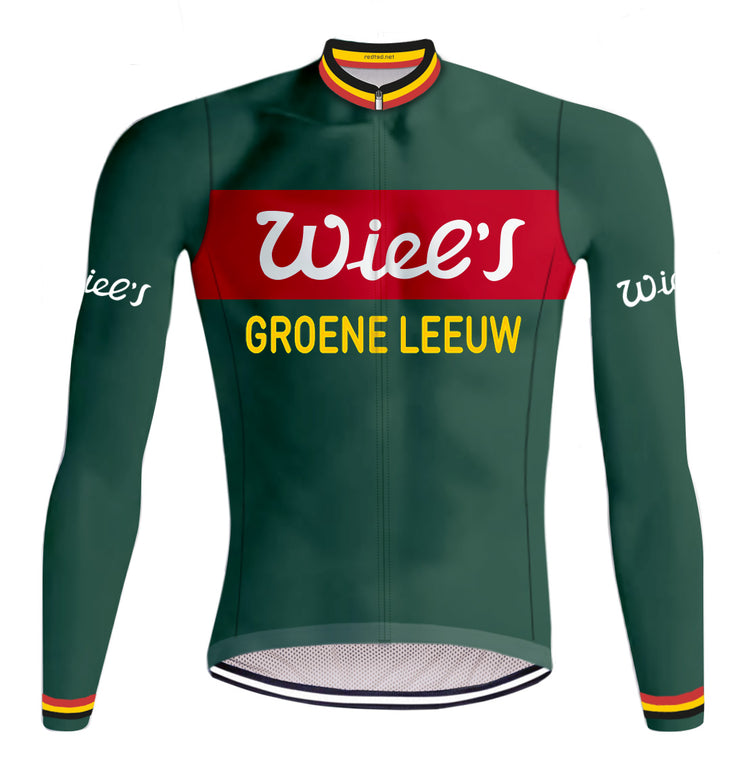 Retro Cycling Jacket (fleece) Wiel's Groene Leeuw LONG SLEEVES - Red/Green