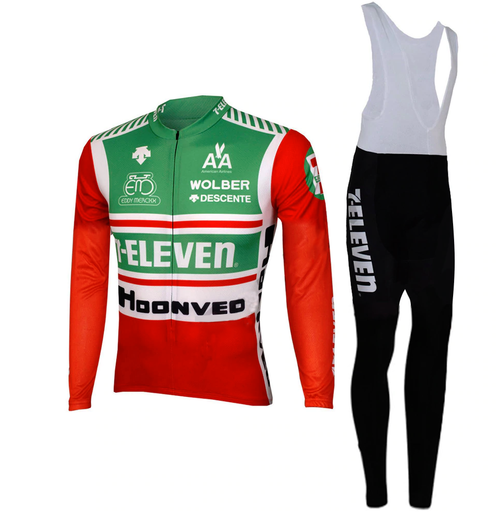 Retro Cycling Outfit 7-Eleven - Jacket (fleece) and long pants  - Red/Green