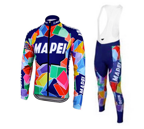 Retro Cycling Outfit Mapei - Jacket (fleece) and long pants - Multicoloured