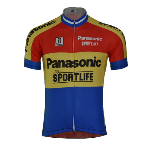 Retro Cycling Jersey Panasonic Sportlife - Red/Yellow/Blue