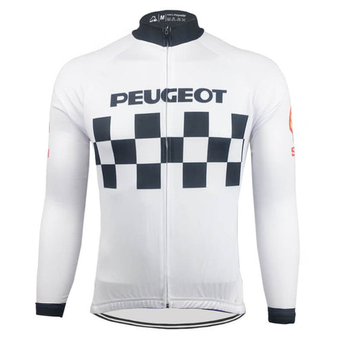 Retro Cycling Jacket (fleece) Peugeot - White