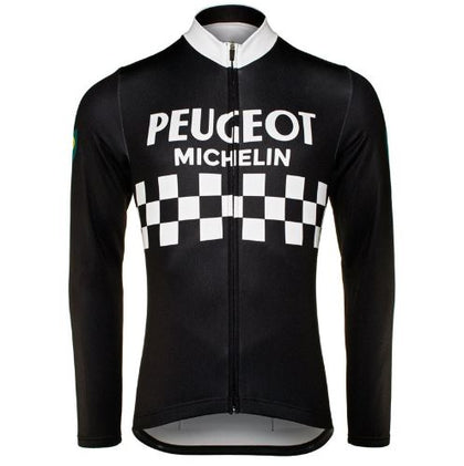 Retro Cycling Jersey Peugeot long sleeves - Black