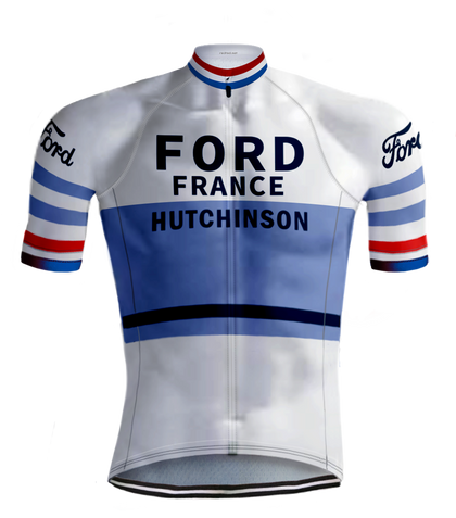 RETRO CYCLING JERSEY Ford France White/Blue - REDTED