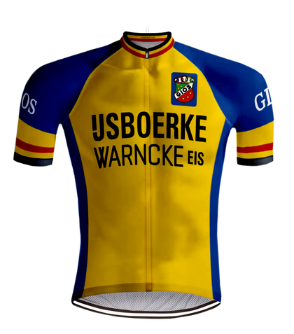 RETRO CYCLING JERSEY Ijsboerke Warncke Yellow - REDTED
