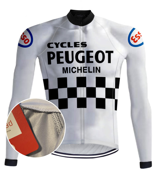 Retro Cycling Jersey Peugeot long sleeves white - REDTED