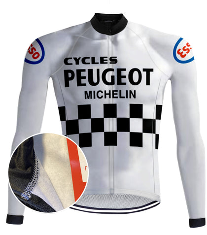 Retro Cycling Jacket (fleece) Peugeot White - RedTed