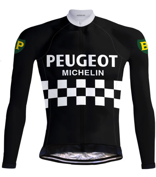 Retro cycling jersey long sleeves Peugeot-BP-Michelin Black - REDTED