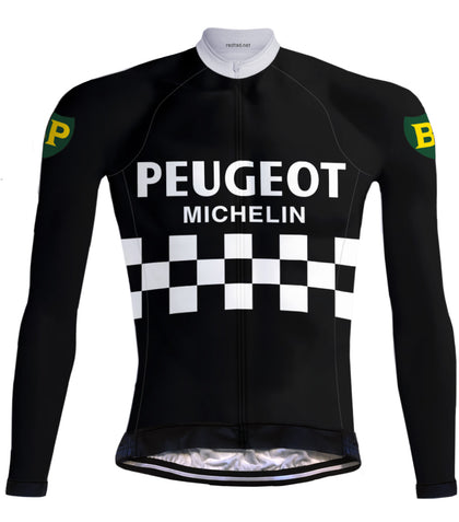 Retro Cycling jacket (Fleece) Peugeot Black/White - REDTED