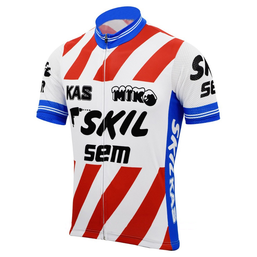 Retro cycling jerseys Retro Cycling Jersey Skil White Red Blue